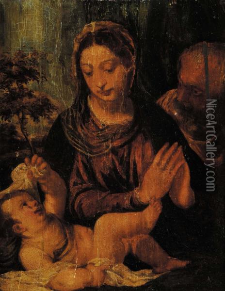 Sacra Famiglia Oil Painting - Bonifacio Veronese (Pitati)