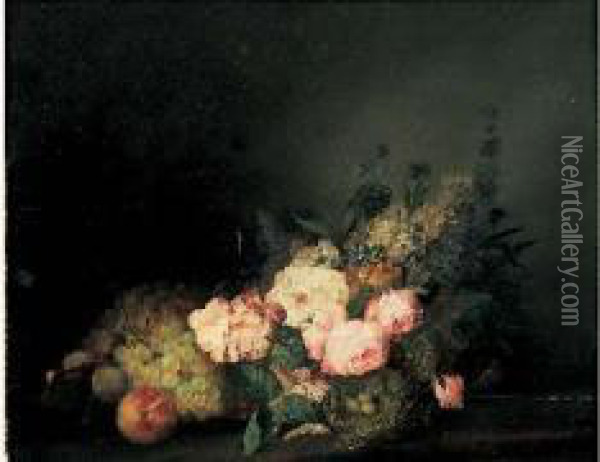 Composition Aux Fruits Et Fleurs Oil Painting - Louis Vidal