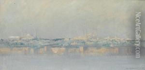 Panoramic View Of Constantinople From Thebosphorus Oil Painting - Charles Cottet
