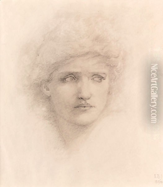 Study of a woman's head for 'The Finding of Medusa' Oil Painting - Sir Edward Coley Burne-Jones