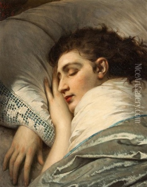 Sleeping Woman, 1876 Oil Painting - Anton Ebert