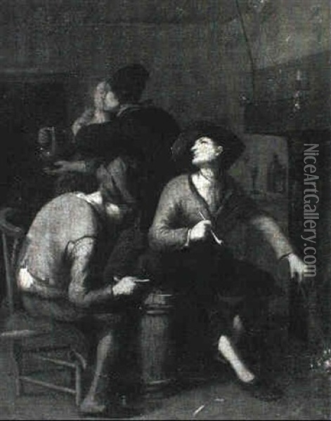 Boors In A Tavern Interior Oil Painting - Cornelis Pietersz Bega