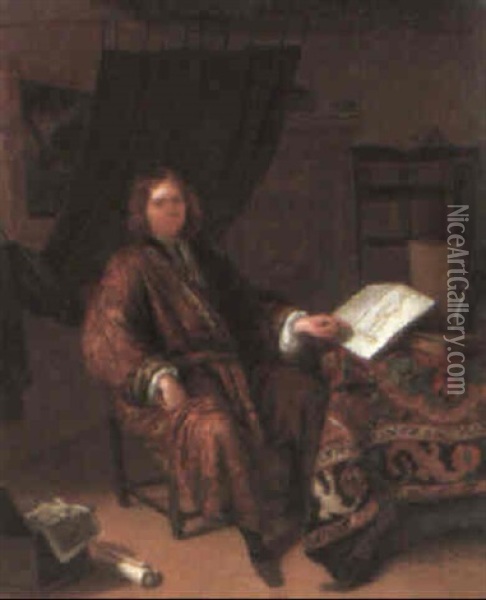 Portrait Of A Connoisseur In His Library Oil Painting - Richard Brakenburg