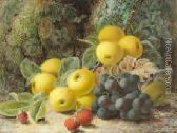 Still Life Of Grapes, Apples, Strawberries And A Raspberry Oil Painting - Oliver Clare