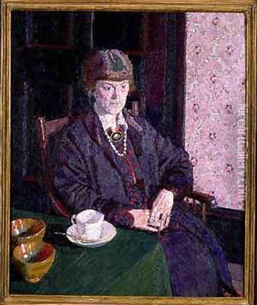 Woman Sitting at a Table Oil Painting - Harold Gilman