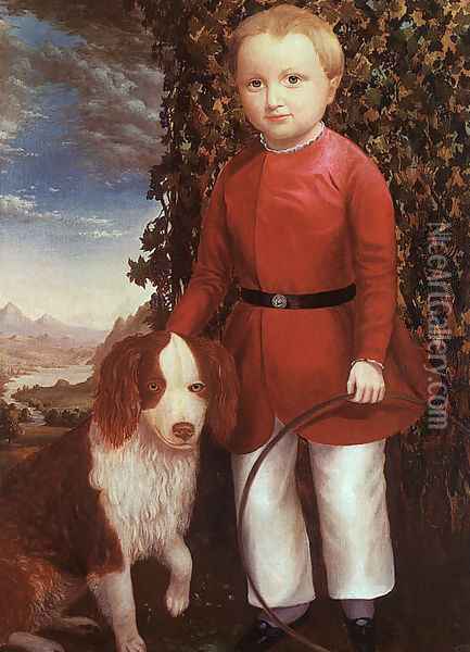 Portrait of a Boy with a Dog Oil Painting - Joseph Whiting Stock