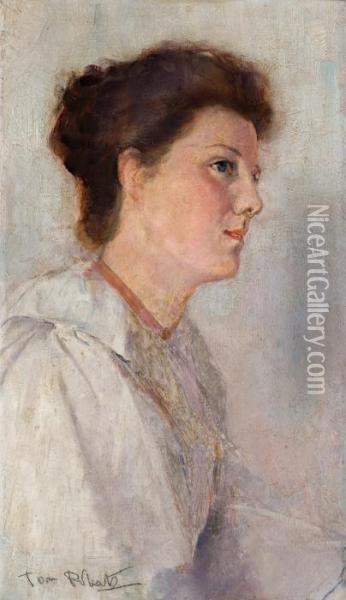 The White Dress (portrait Of Mrs Leonard Dodds) Oil Painting - Tom Roberts