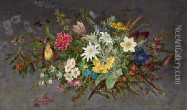 Groser Straus Alpenblumen Mit Anemone Oil Painting - Anna Stainer-Knittel