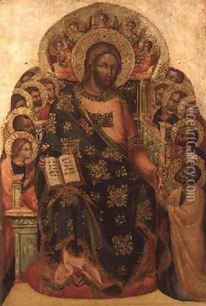 Christ Enthroned with Saints and Angels Handing the Key to St Peter Oil Painting - Veneziano Lorenzo