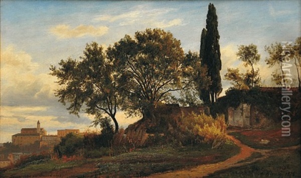 Krajina S Cyprisem Oil Painting - Alois Kirnig