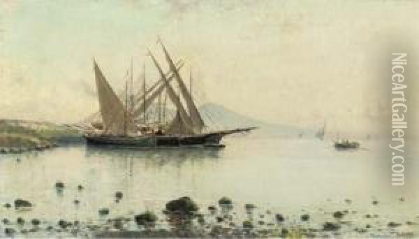 Fishing Boats On The Shore Oil Painting - Baldomero Galofre Y Gimenez