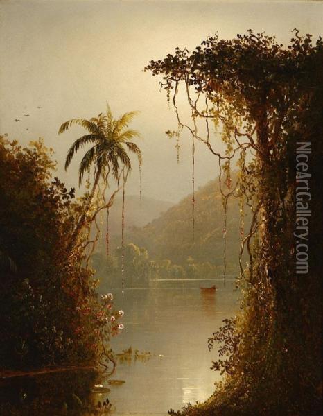 Punt In Tropical Landscape- South America Oil Painting - Norton Bush