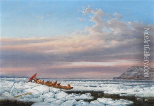 Hauling The Royal Mail Across The Ice On The St. Lawrence, Quebec Oil Painting - Cornelius David Krieghoff