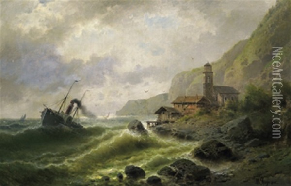 Fischerdorf In Norwegen Oil Painting - Albert Rieger