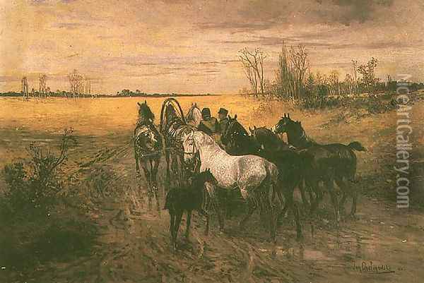 Going to a Horse Market Oil Painting - Jan van Chelminski