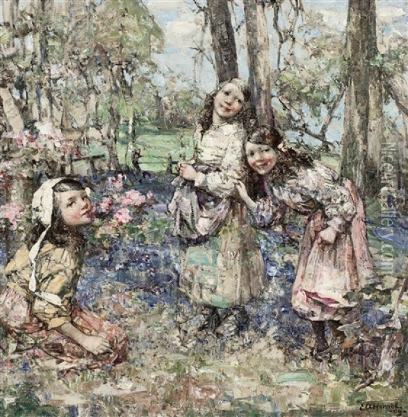 Gathering Bluebells Oil Painting - Edward Atkinson Hornel