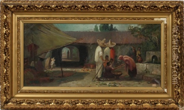 Mexican Village Scene Oil Painting - Arthur William Best