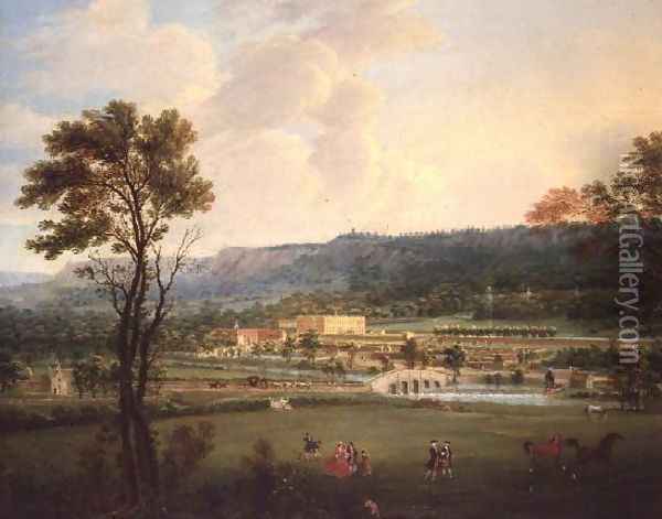 A view of Chatsworth, Derbyshire, from the South West c.1743-44 Oil Painting - Thomas Smith of Derby