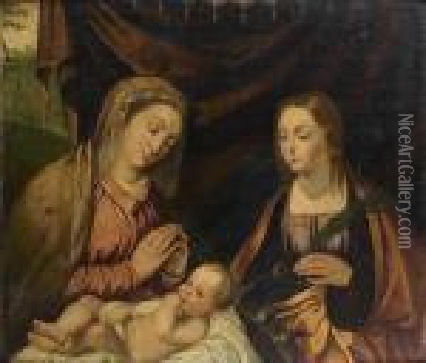 Vierge A L'enfant Avec Sainte Catherine D'alexandrie Oil Painting - Polidoro Lanzani (see Polidoro Da Lanciano)