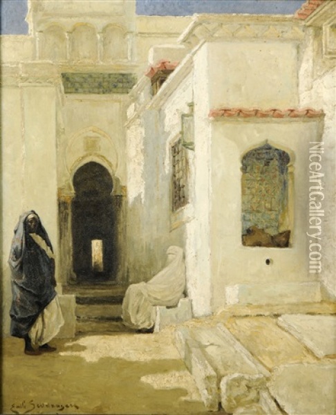Vue De Ville Orientaliste, Animee Oil Painting - Emile Seeldrayers