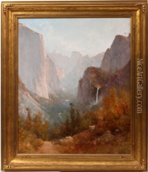 Yosemite, Bridal Veil Oil Painting - Thomas Hill