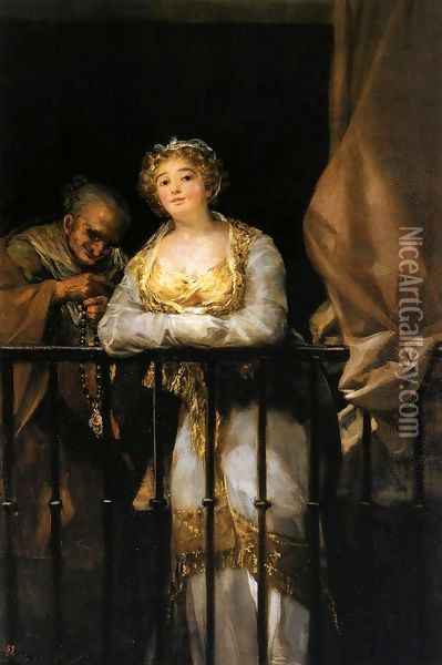 Maja and Celestina Oil Painting - Francisco De Goya y Lucientes