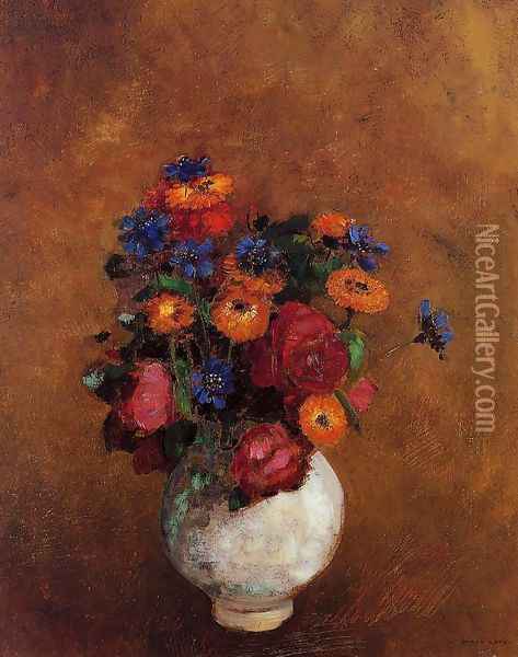 Bouquet Of Flowers In A White Vase Oil Painting - Odilon Redon