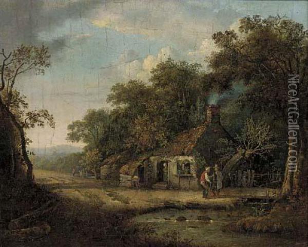 Figures By A Riverside Cottage Oil Painting - Patrick, Peter Nasmyth