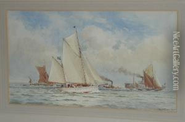 The Two-masted Sailing Yacht 'alpha' And Other Craft In A Breeze Oil Painting - William Stephen Tomkin