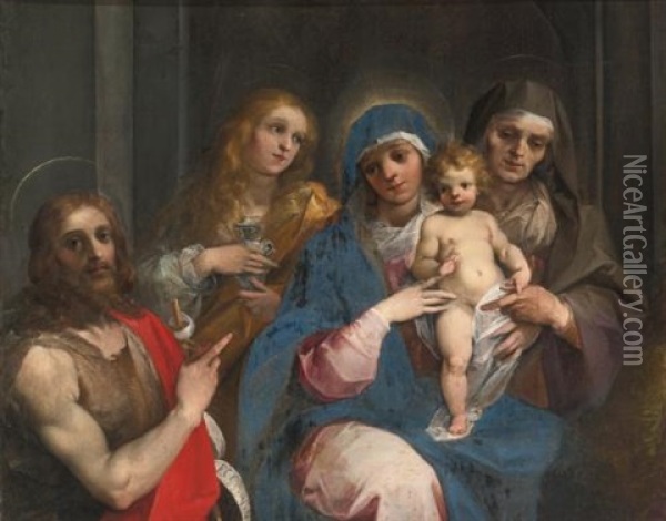 Madonna And Child With Saint John The Baptist, Mary Magdalen And Saint Anne Oil Painting - Giuseppe Cesari