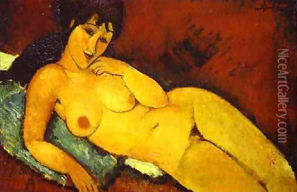 Nude On A Blue Cushion Oil Painting - Amedeo Modigliani