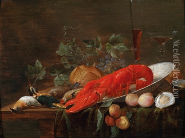 Still Life With Lobster Oil Painting - Christiaan Luycks
