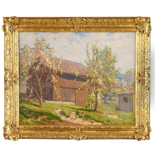 Blossom Trees And Barns Oil Painting - John J. Inglis