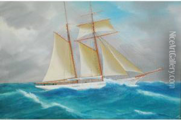 'r.s.y.c. Oceania' Yacht Oil Painting - Antonio de Simone