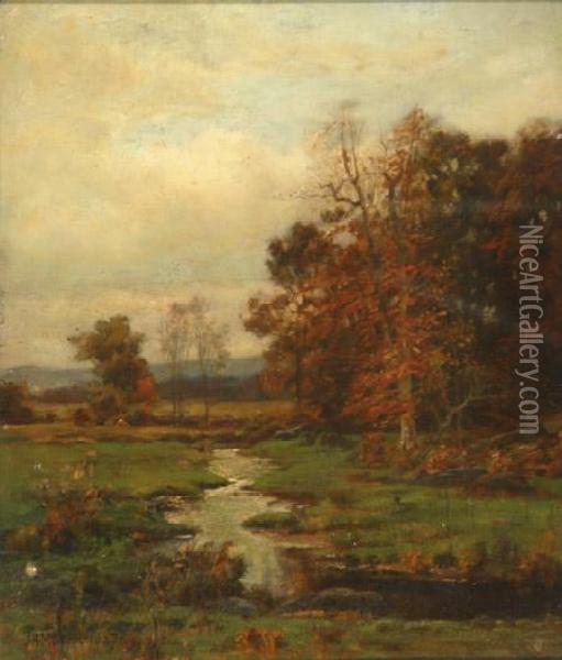 Autumnal River Landscape Oil Painting - James Henry Moser