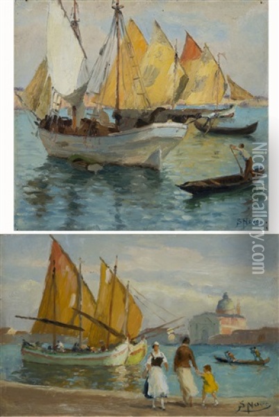 Barche In Laguna Oil Painting - Stefano Novo