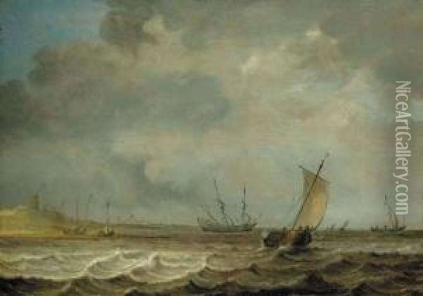 A Smalschip, A Frigate And Other Shipping In Choppy Seas Oil Painting - Julius Porcellis