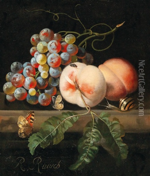 A Still Life Of Fruit With A Butterfly Oil Painting - Willem Van Aelst
