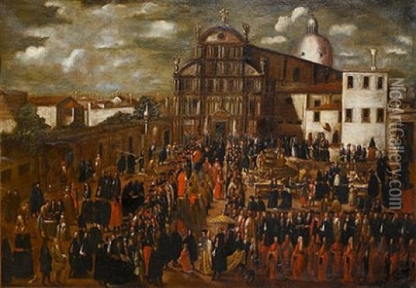 The Doge In Procession To San Zaccaria, Venice Oil Painting - Joseph Heintz the Younger