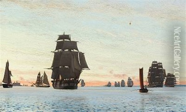 Numerous Sailing Boats Near Kronborg Castle Oil Painting - Carl (Jens Erik C.) Rasmussen