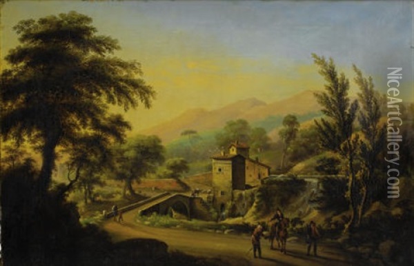 Italian Landscape With Beggars Oil Painting - Giuseppe Gherardi