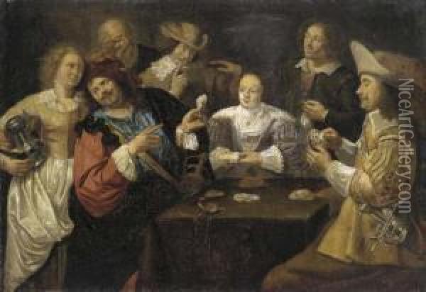 The Card Players Oil Painting - Jan Cossiers