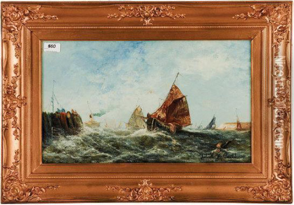 'shipping In Rough Seas - Off Calais Oil Painting - Frederick R. Fitzgerald