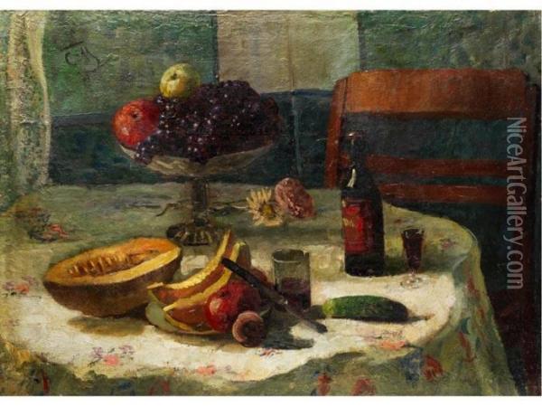 Stilleben Mit Melone Oil Painting - Sergei Vasilievich Malyutin