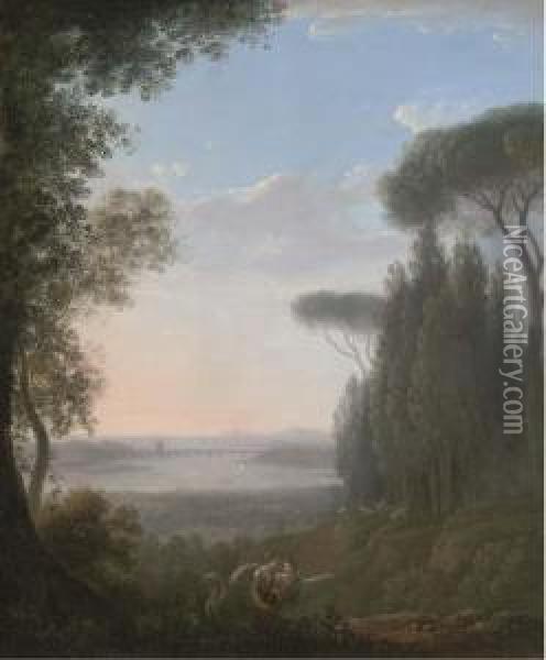 A Wooded Hilltop Landscape Oil Painting - Pierre-Henri de Valenciennes