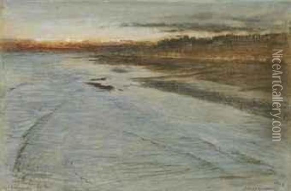The Beach At St Leonards, Sunset Oil Painting - Albert Goodwin