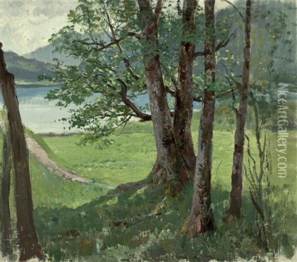 Baume Am See Oil Painting - Julius von Blaas