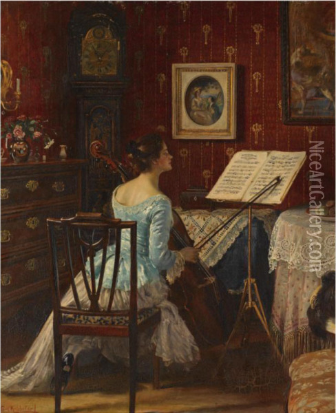The Cellist Oil Painting - Carl Kricheldorf