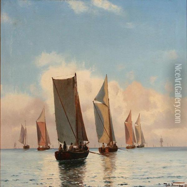 Seascape With Fishingboats On A Summer Day Oil Painting - Johann Jens Neumann