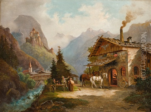 Sommerliche Hochgebirgslandschaft Mit Alter Schmiede Oil Painting - Franz Wilhelm Leuteritz